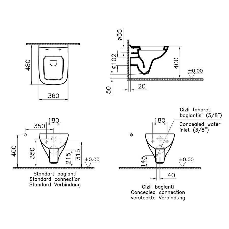 S20 ASMA KLOZET KISA 48CM BEYAZ ( VİTRA ) 1