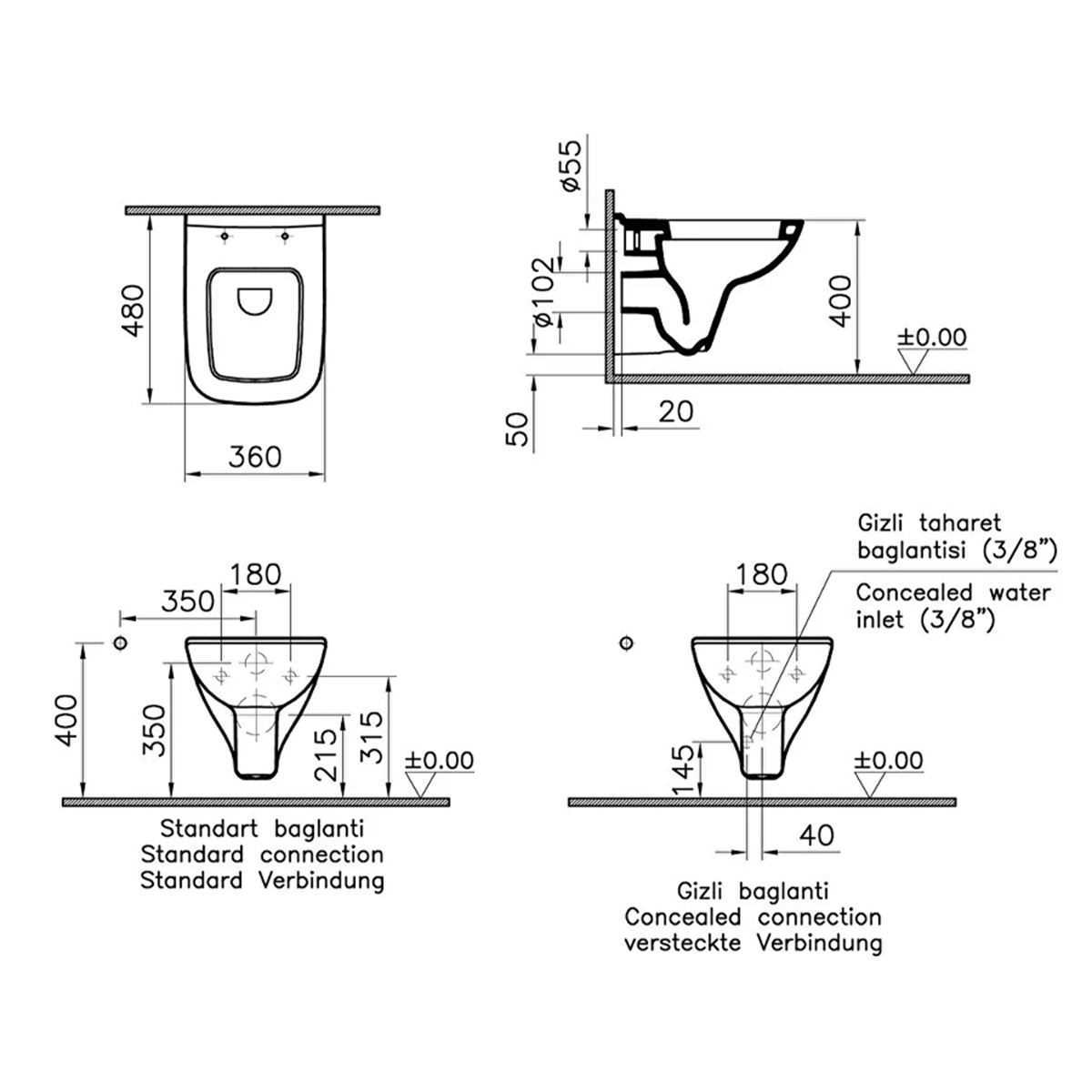 S20 ASMA KLOZET KISA 48CM BEYAZ ( VİTRA ) 1