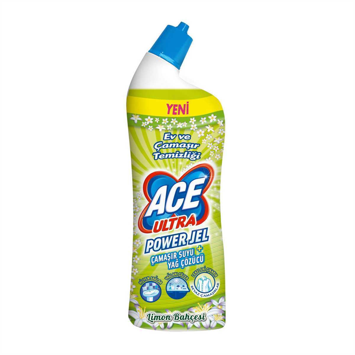 Ace Ultra Power Jel Limon Kokulu Camasir Suyu ve Yag Cözücü (12x810Gr.) 1