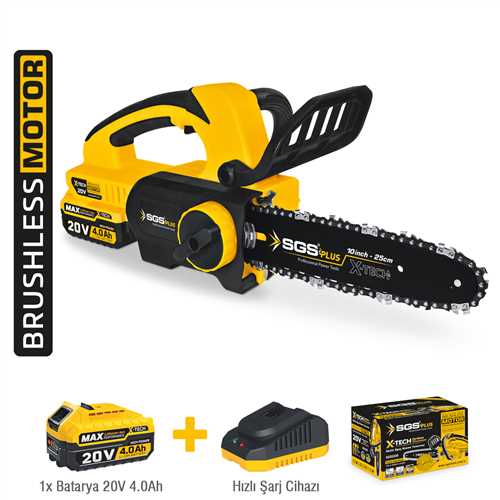 AKÜLÜ AĞAÇ KESME TESTERESİ SETİ 25 CM 20V 1*4.0 Ah (KÖMÜRSÜZ MOTOR
