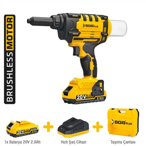 AKÜLÜ PERÇİN TABANCASI SETİ 20V 1*2.0 Ah (KÖMÜRSÜZ MOTOR