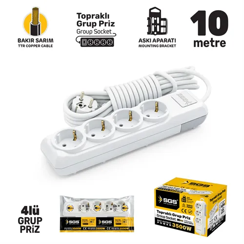 GRUP PRİZ TOPRAKLI DÖRTLÜ 10 METRE