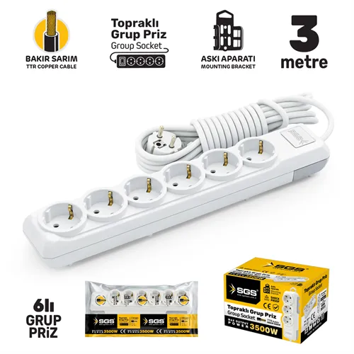 GRUP PRİZ TOPRAKLI ALTILI 3 METRE