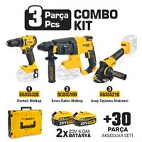 X-TECH 3 Pcs Combo Kit
1 Pcs Cordless Impact Drill
1 Pcs Cordless Rotary Hammer
1 Pcs Cordless Angle  Grinder
4.0Ah 2 Battery 1 Charger 1