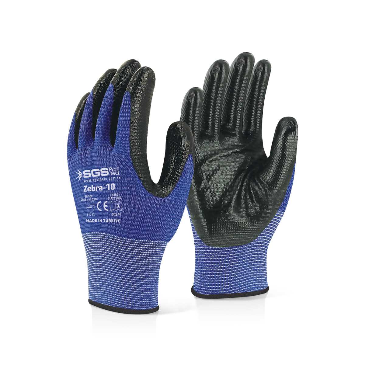 Nitrile Coated Polyester Knitted Gloves Zebra-10 Blue 1