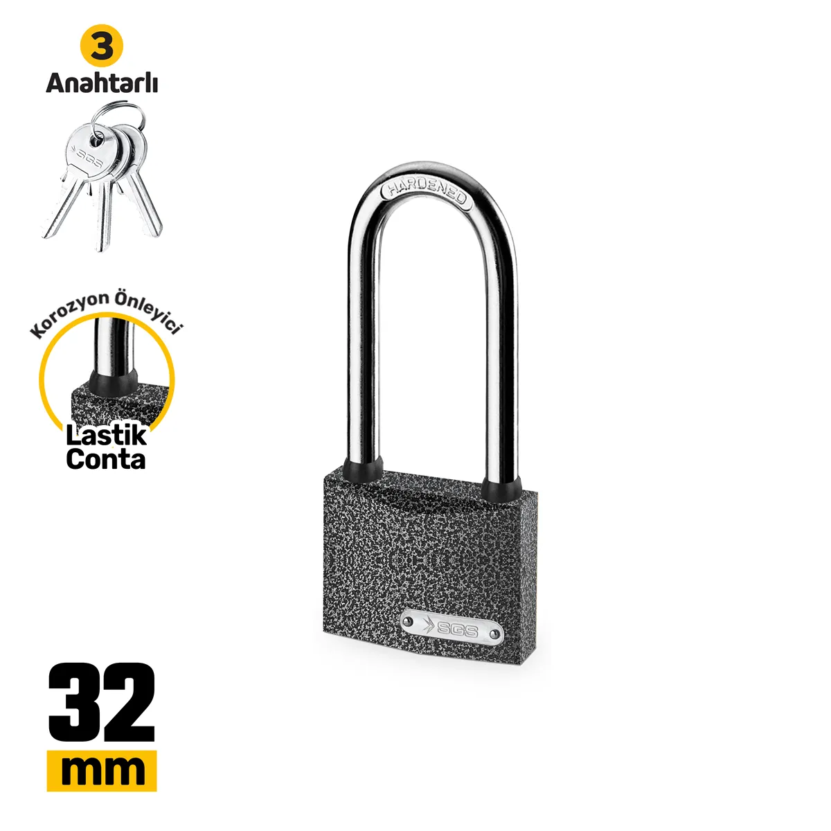 Padlock / Grey Painted /Long Shackle 32MM 1