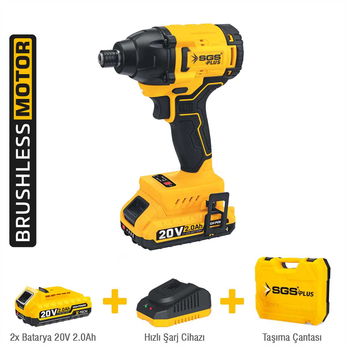 X-TECH Brushless Impact Driver Set 20V 2.0Ah 
2 Battery 1 Charger 1