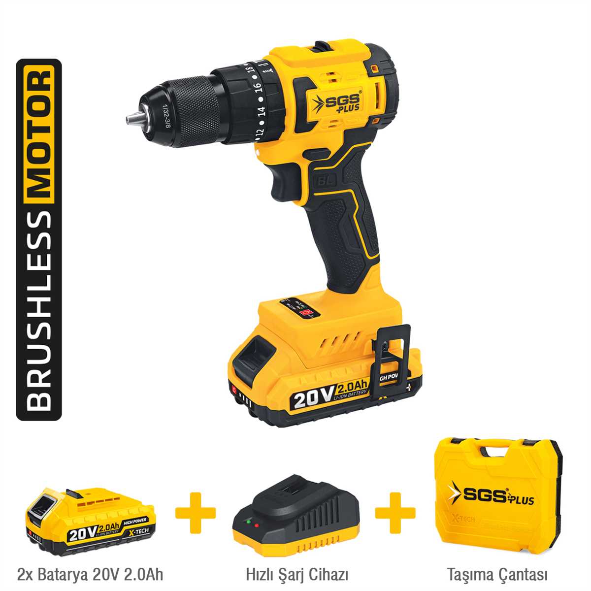 AKÜLÜ DARBELİ MATKAP SETİ 20V 45Nm Tork 2*2.0Ah (KÖMÜRSÜZ MOTOR) 1