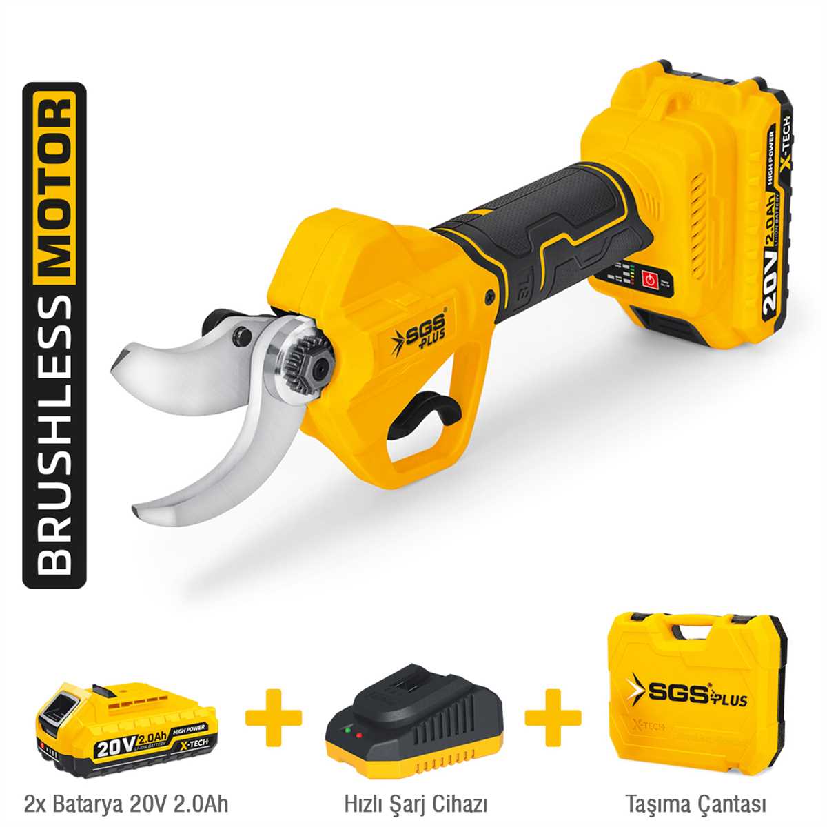 X-TECH Brushless Pruning Shears Set 20V 2.0Ah 
2 Battery 1 Charger 1