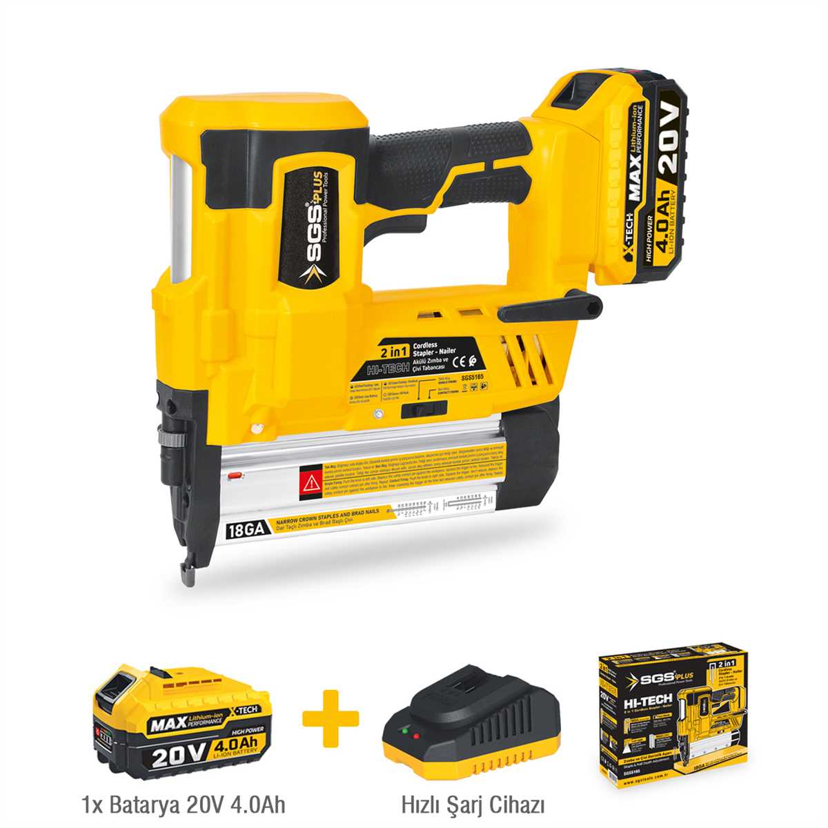 X-TECH Cordless Stapler - Nailer  Set 20V 4.0Ah 
2 Battery 1 Charger 1