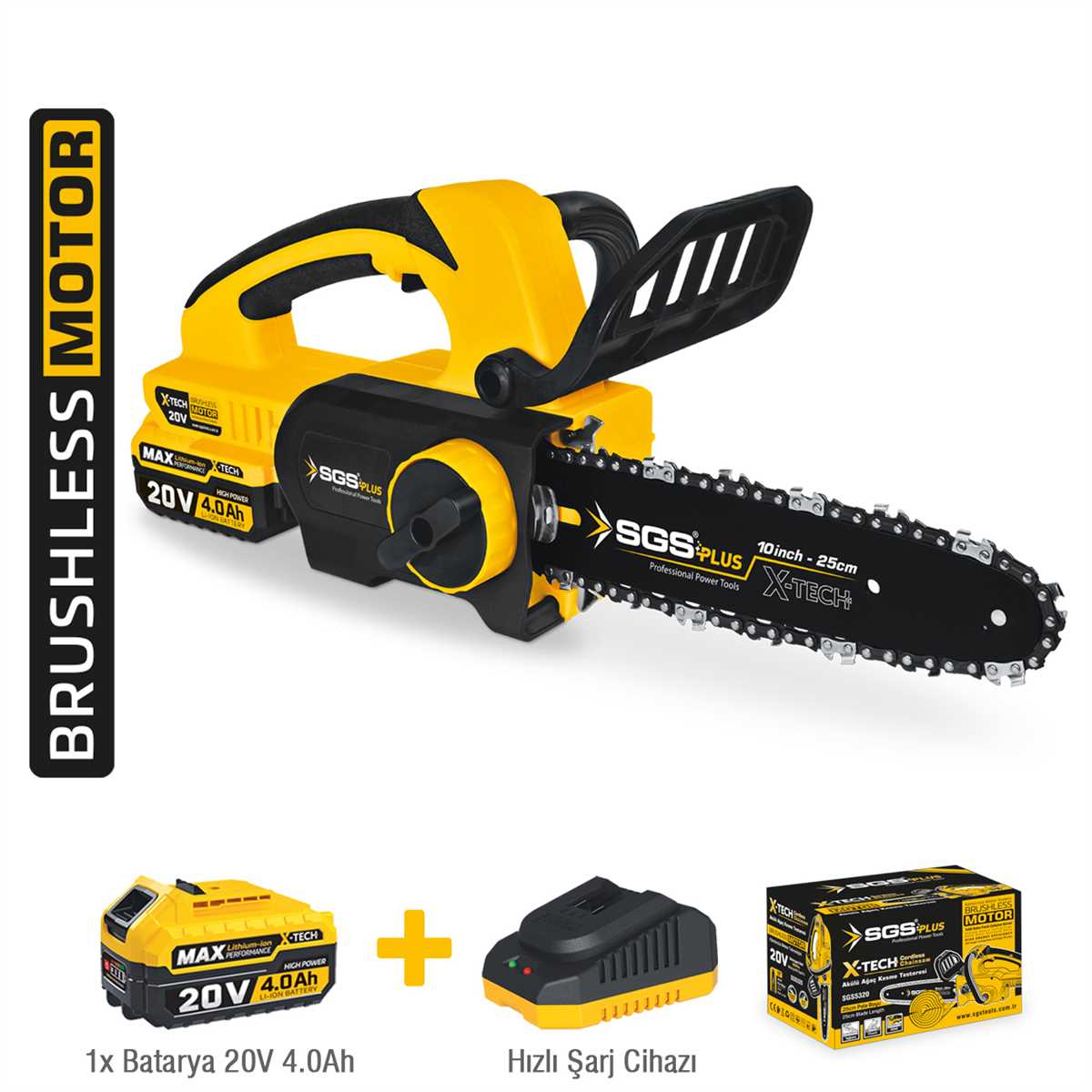 AKÜLÜ AĞAÇ KESME TESTERESİ SETİ 25 CM 20V 1*4.0 Ah (KÖMÜRSÜZ MOTOR) 1