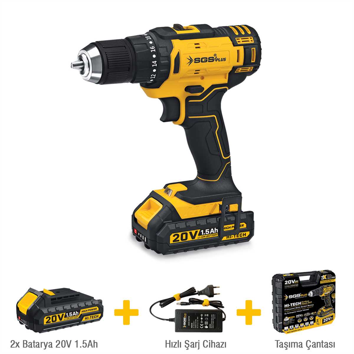 Cordless Drill 20V 1.5Ah
2 Battery 1 Charger 1