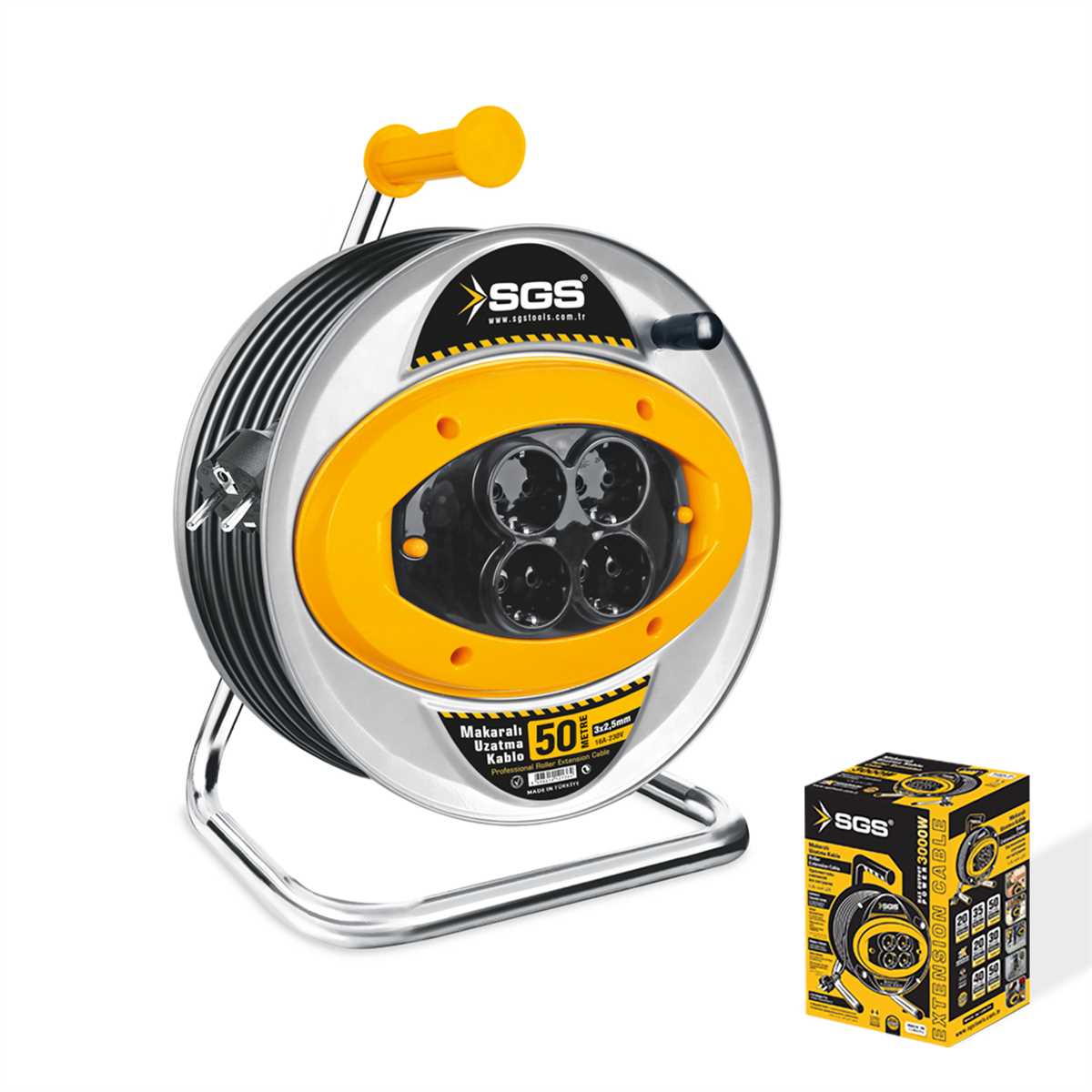 Professional Extension Cable Reel Metal Case 3x2,5 / 50 Meter Color Box 1