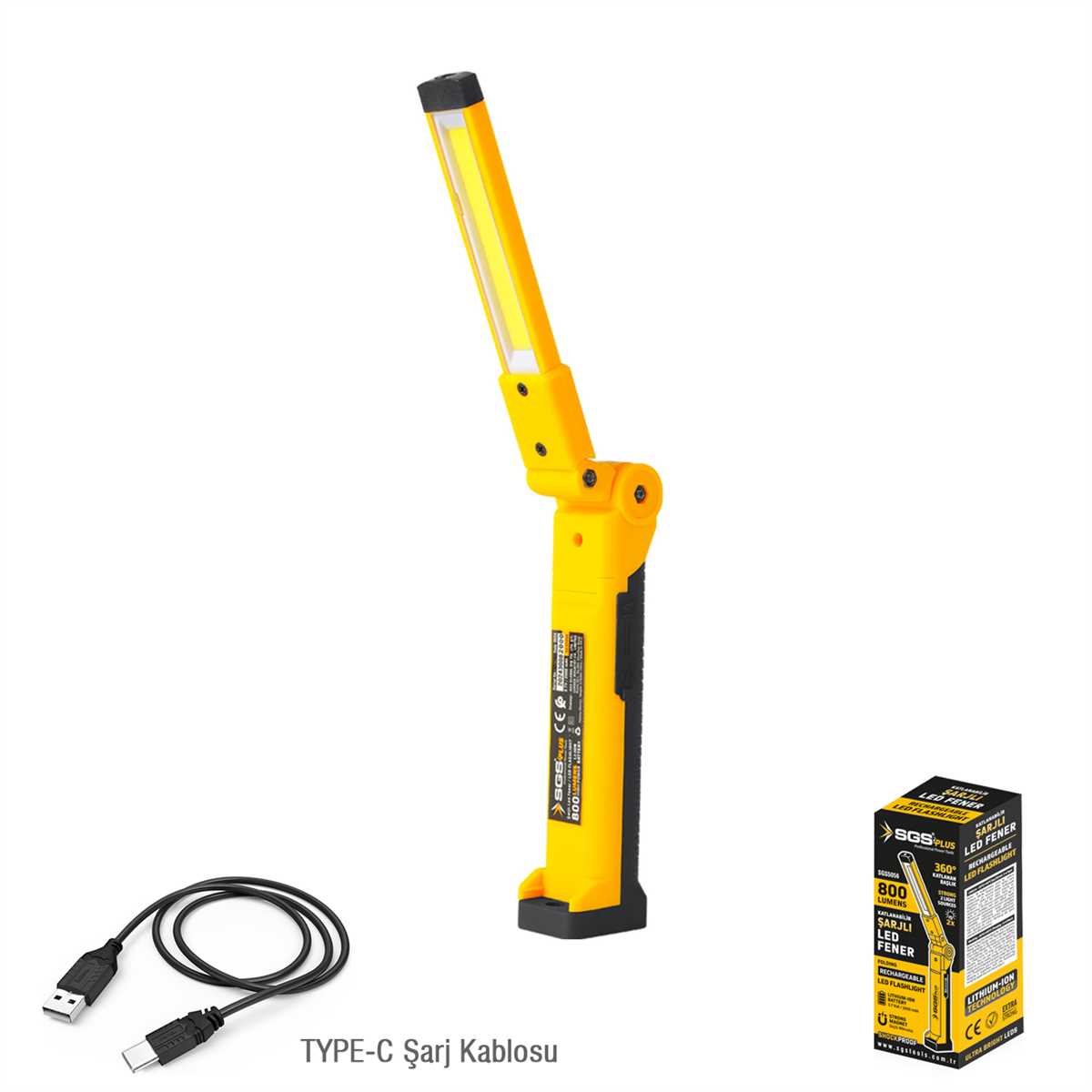 ŞARJLI LED FENER 800 LÜMEN KATLANIR 3.7 VOLT/ 2000 mAh 1