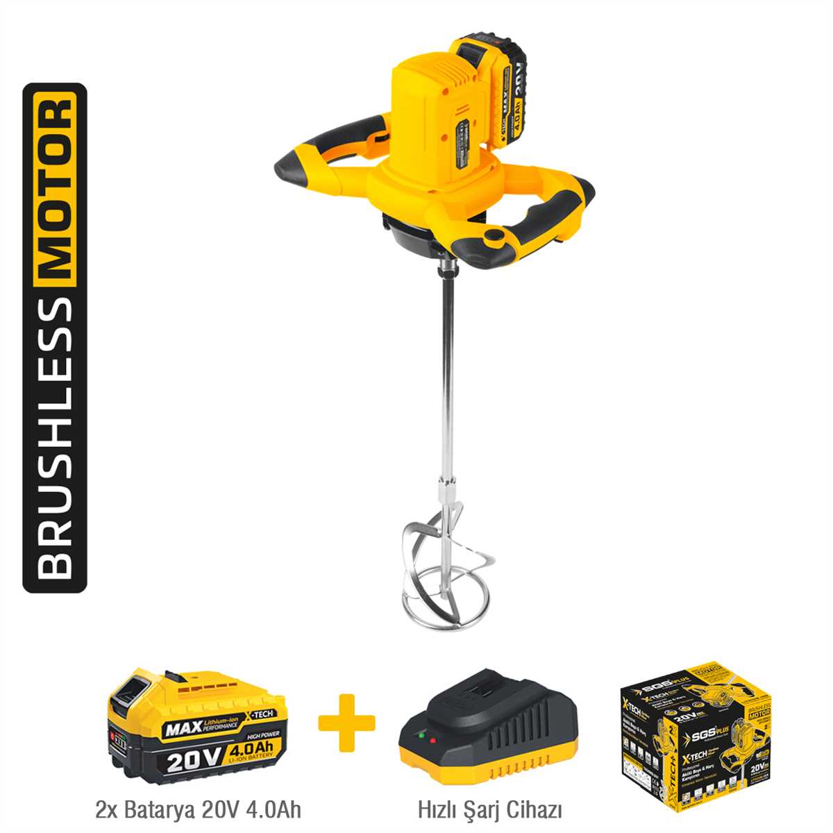 X-TECH Cordless Mixer 20V 4.0Ah 2 Battery 1 Charger 1