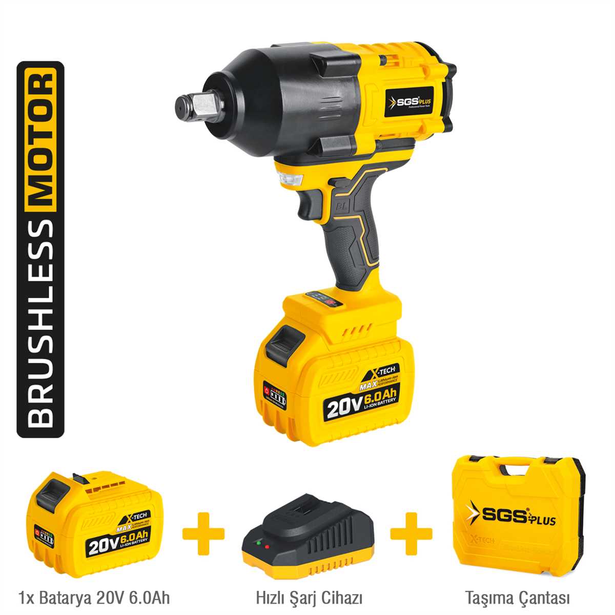 X-TECH Brushless Impact Wrench 1200Nm Tork
6.0Ah 1 Battery 1 Charger 1