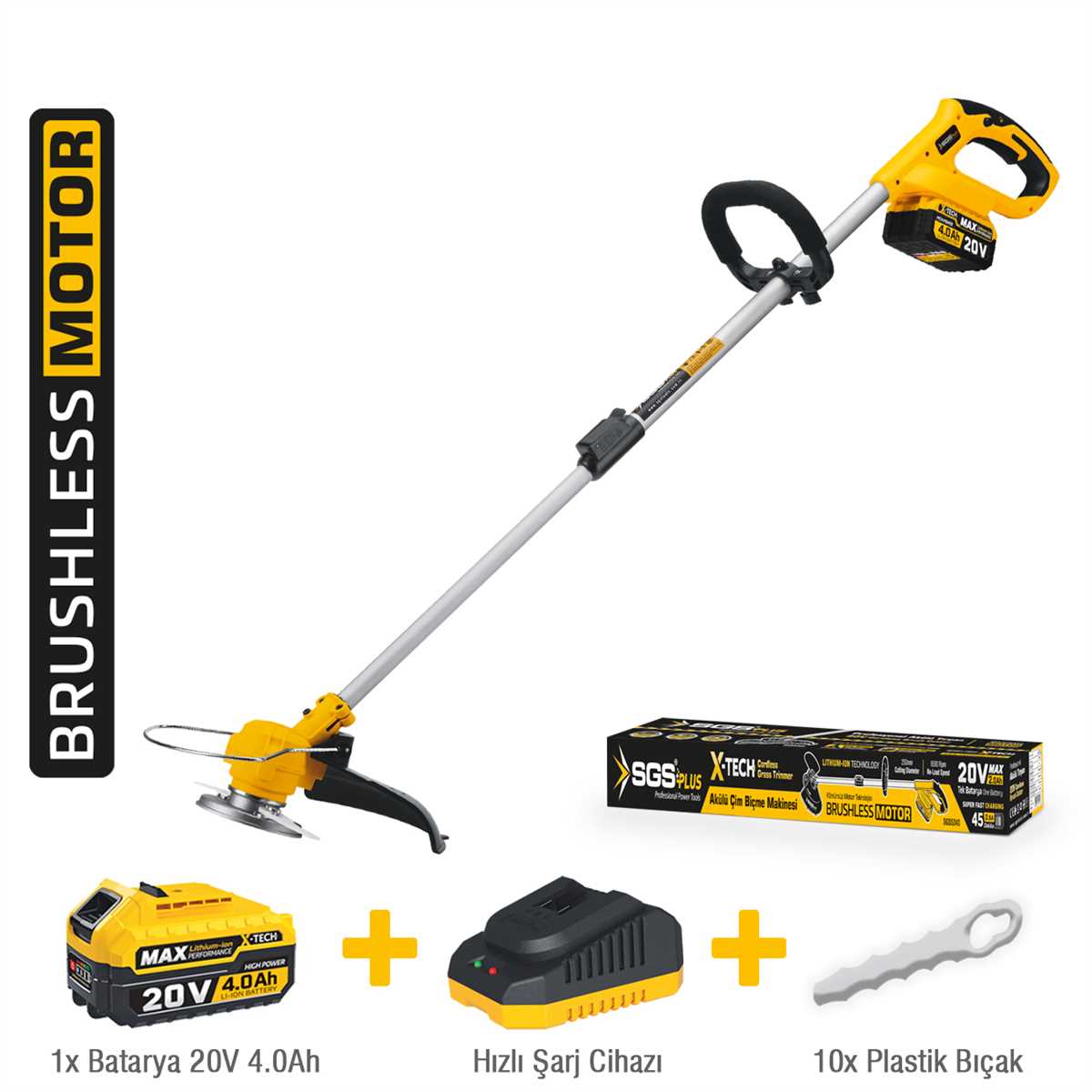 AKÜLÜ ÇİM KENAR KESME 20V 1*4.0 Ah (KÖMÜRSÜZ MOTOR) 1