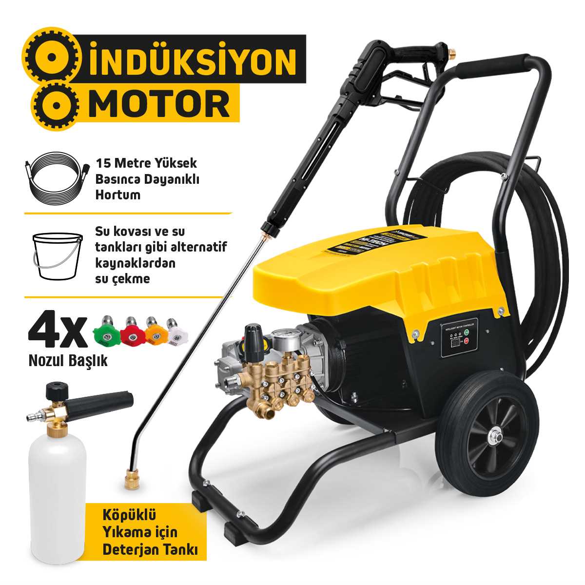 ENDÜSTRİYEL YÜKSEK BASINÇLI YIKAMA MAKİNASI 2800 WATT 150 BAR İNDÜKSİYON MOTOR 1