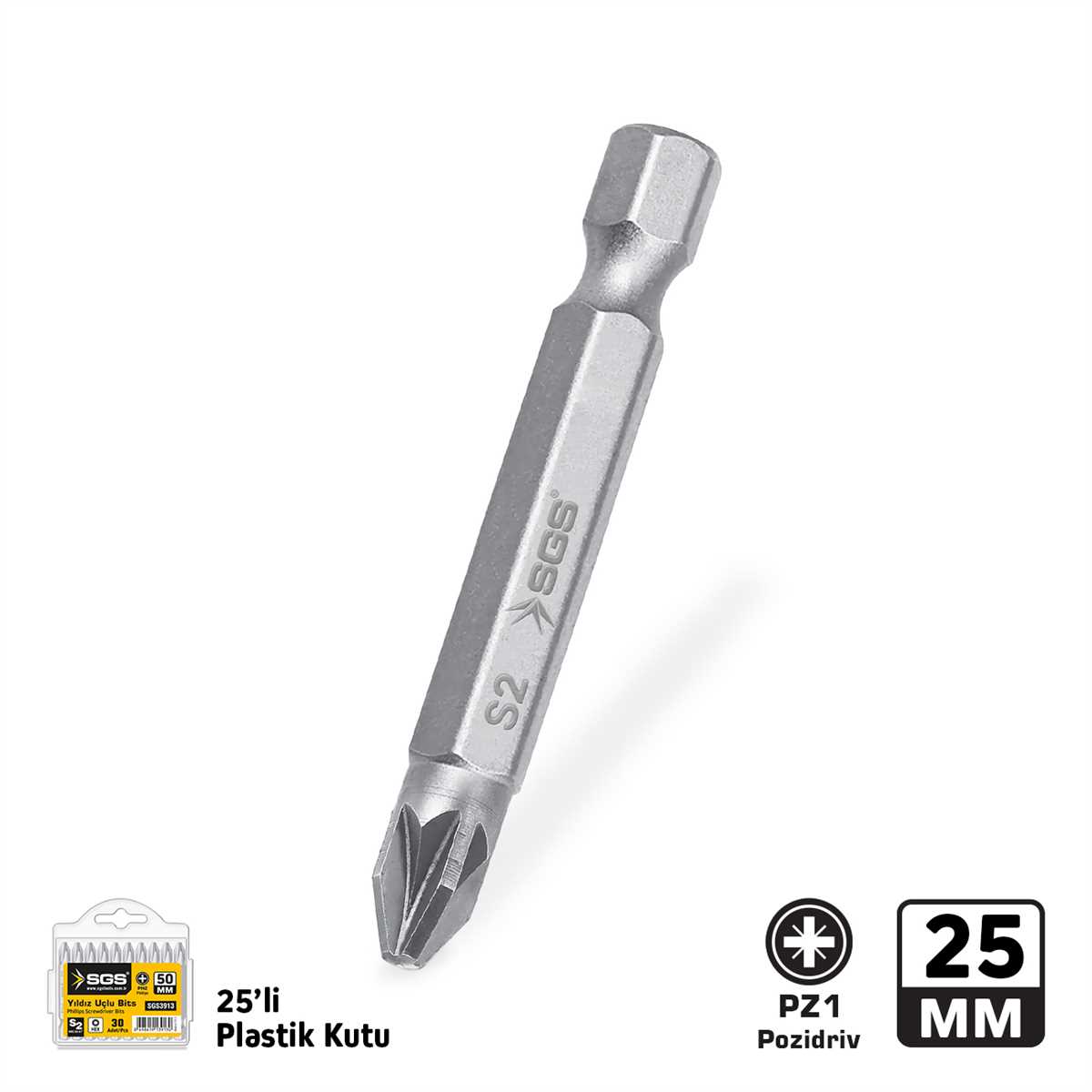 POZİDRİV UÇLU BİTS S2 PZ1*25mm Sand-Pro Series 1