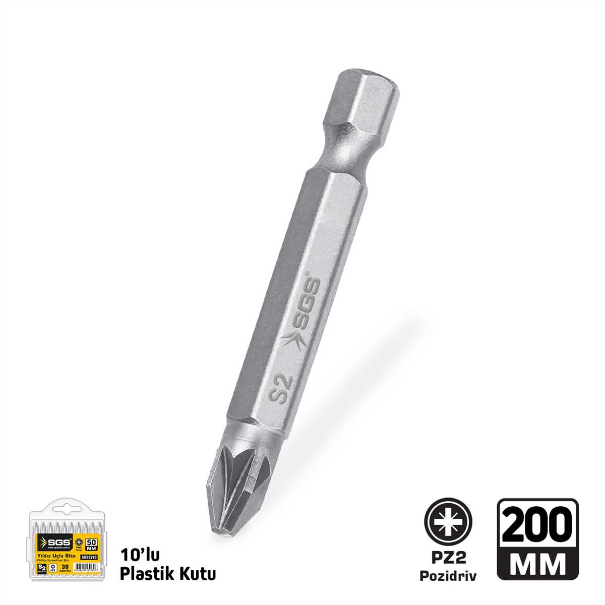 POZİDRİV UÇLU BİTS S2 PZ2*200mm Sand-Pro Series 1