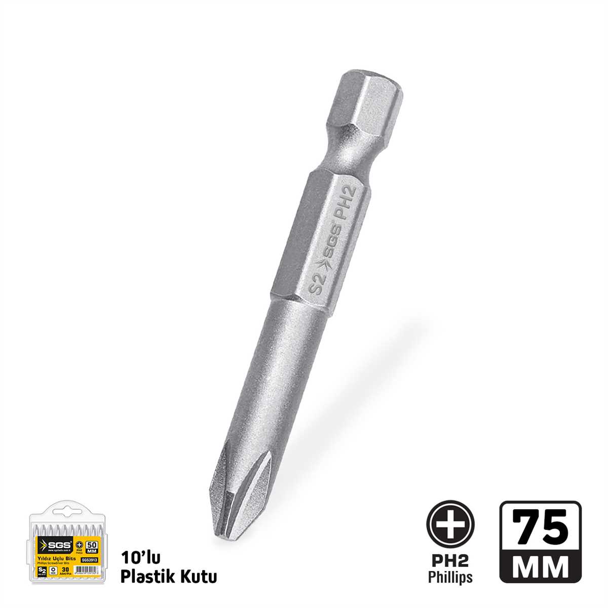 YILDIZ UÇLU BİTS TORNALI S2 PH2*75mm Sand-Pro Series 1