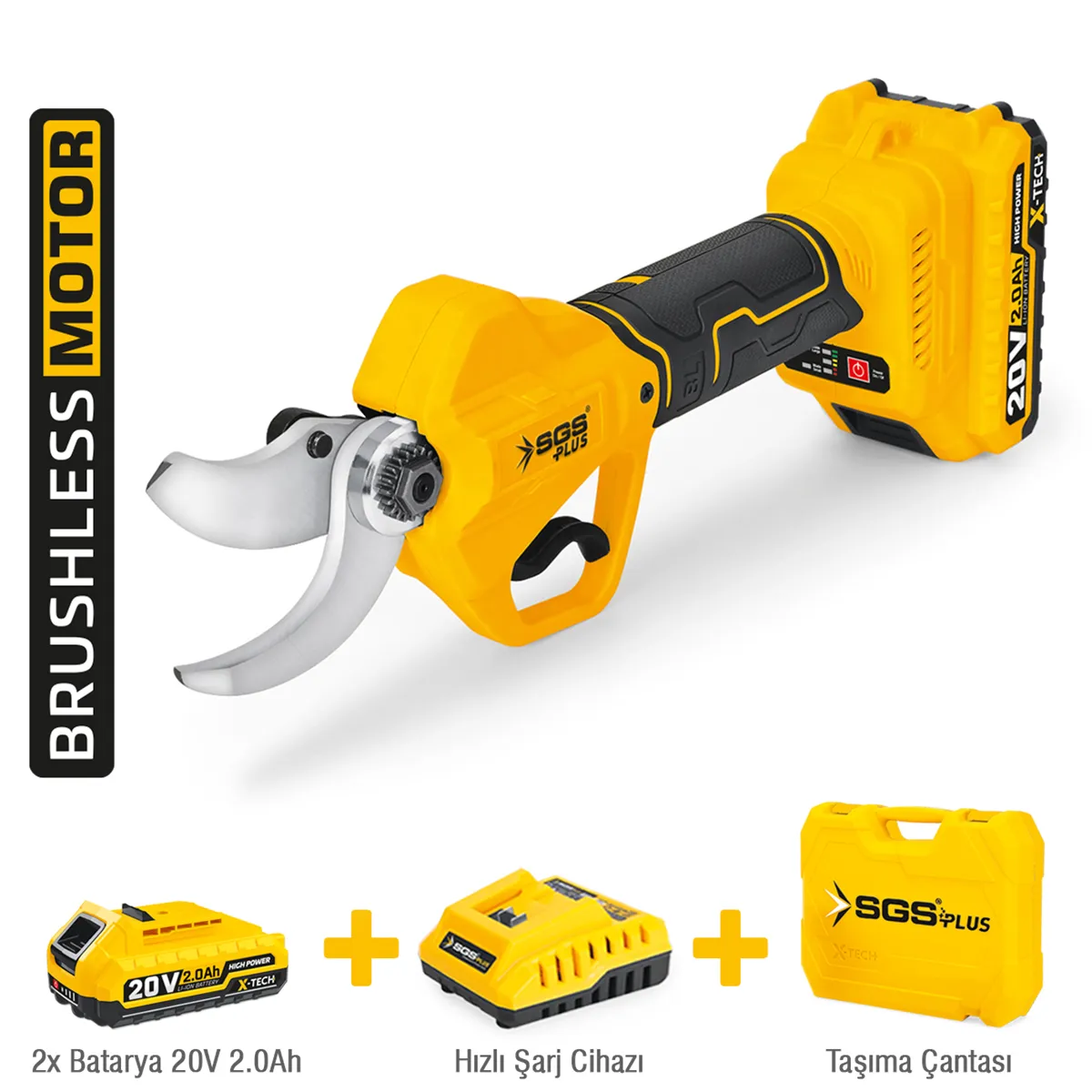 X-TECH Brushless Pruning Shears Set 20V 2.0Ah 
2 Battery 1 Charger 1