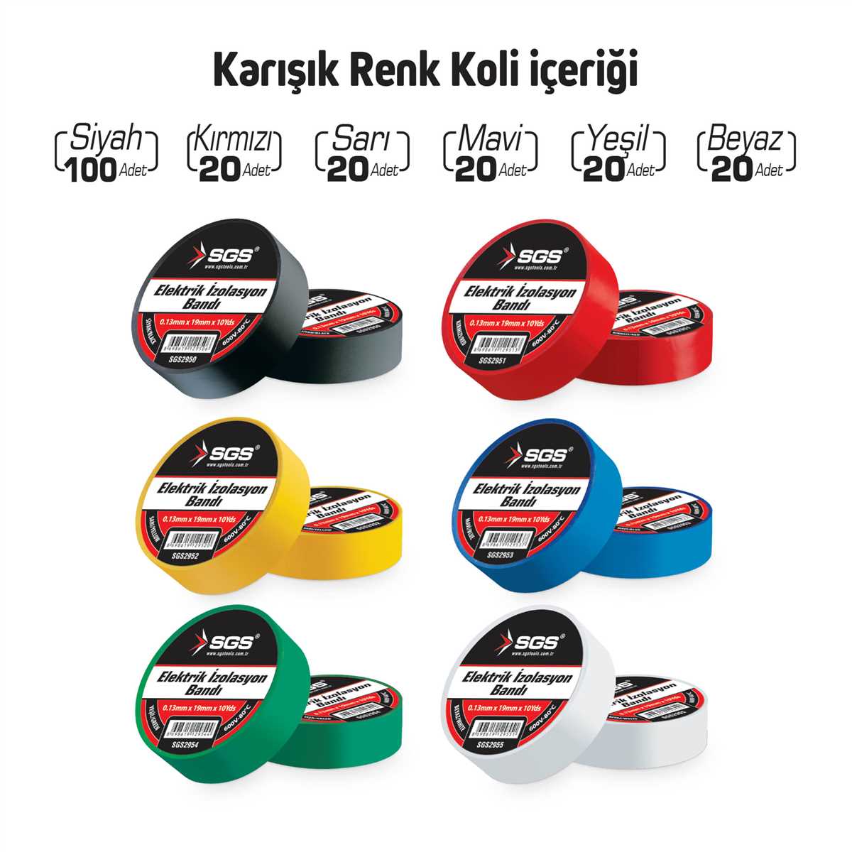 ELEKTRİK İZOLASYON BANDI KARIŞIK RENK 19MM*10YRD 1