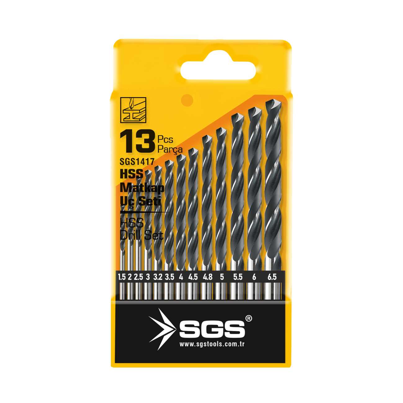 HSS Drill Bit Set  1.5-2-3-3.2-4-4.5-4.8-5-5.5-6-6.5mm 1