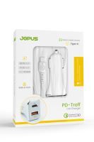 Jopus Universal Type C JO-A7 Troff PD 3.0 20W USB / PD Araç Sarji Beyaz - 5