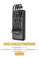 Azeada PD-P92 2,1A 10000mAh Power Bank Dahili Kablolu Siyah - 4