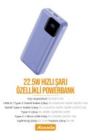 Azeada AZ-P11 22,5W 20000mAh Power Bank Dahili Kablolu Mor - 10