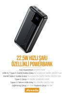 Azeada AZ-P11 22,5W 20000mAh Power Bank Dahili Kablolu Siyah - 5