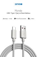 Simex USB to Type-c SPK-10 Monde 1mt 66W Data Kablosu Gri - 3