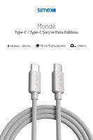 Simex Type C to Type C SPK-10 Monde 1mt 60W Data Kablosu Gri - 3
