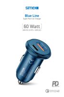 Simex  SM-30 Blue Line USB/PD Baslik Metal 60W Araç Sarji Mavi - 3