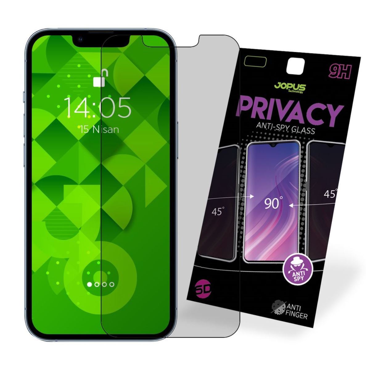 Jopus iPhone 13 Mini CEK-126 Privacy   Cam Ekran Koruyucu Siyah - 1