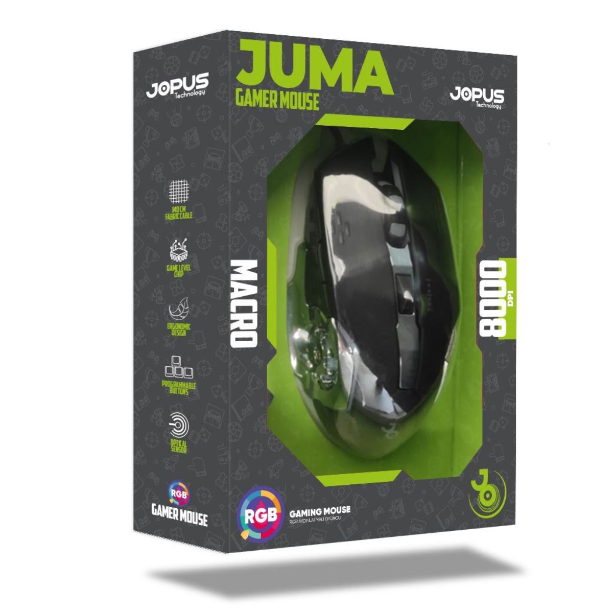 Jopus JO-MU01 RGB Pc Juma 8000 Dpi Makro Usb Mouse Siyah - 1