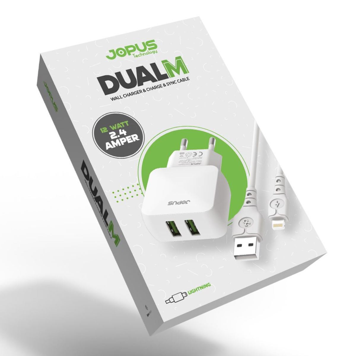 Jopus Universal Lightning JO-DU01 Dualm JO-DU01 Dualm 2in1 2,4 A Charging Set Beyaz - 1