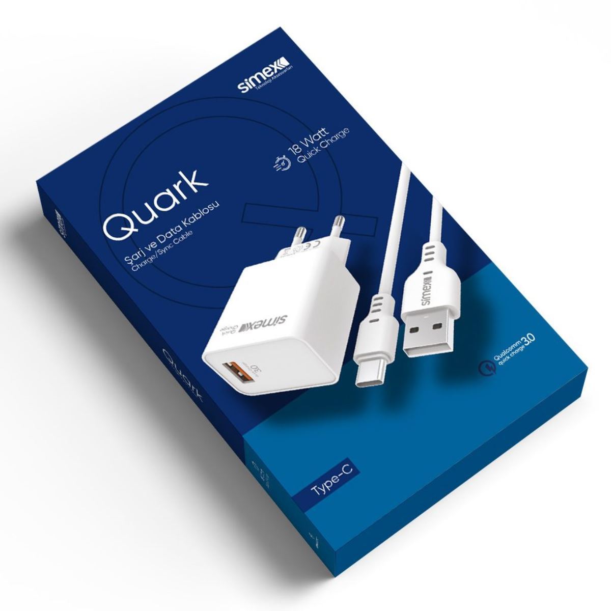 Simex Universal Type C SPS-04 Quark SPS-04 Quark 2in1 Qualcomm 3.0 18W Charging Set Beyaz - 1
