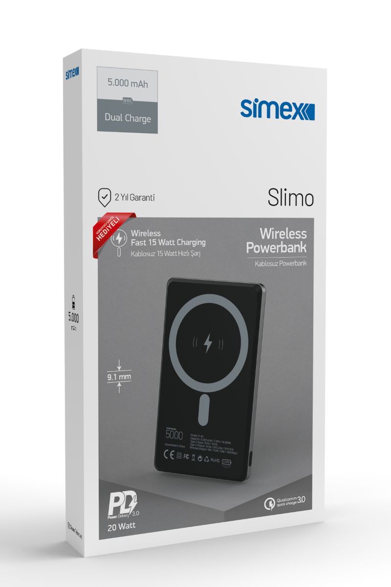 Simex S-40 Slimo  5000mAh Power Bank Gri - 1