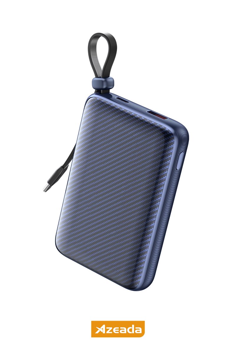 Azeada AZ-P23 22,5W/PD 10000mAh Power Bank Dahili Kablolu Mavi - 1