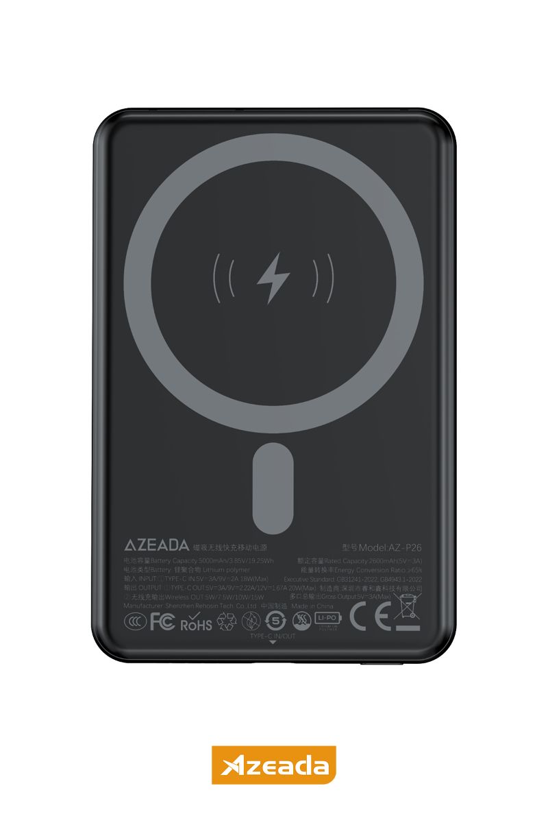 Azeada AZ-P26 Wireless 15W 5000mAh Power Bank Siyah - 1