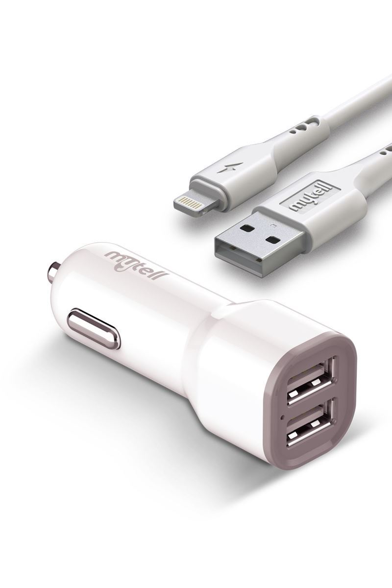 Mytell iPhone Lightning MY-A5 2IN1 2 USB'li 2100 mAh Araç Sarji Beyaz - 1