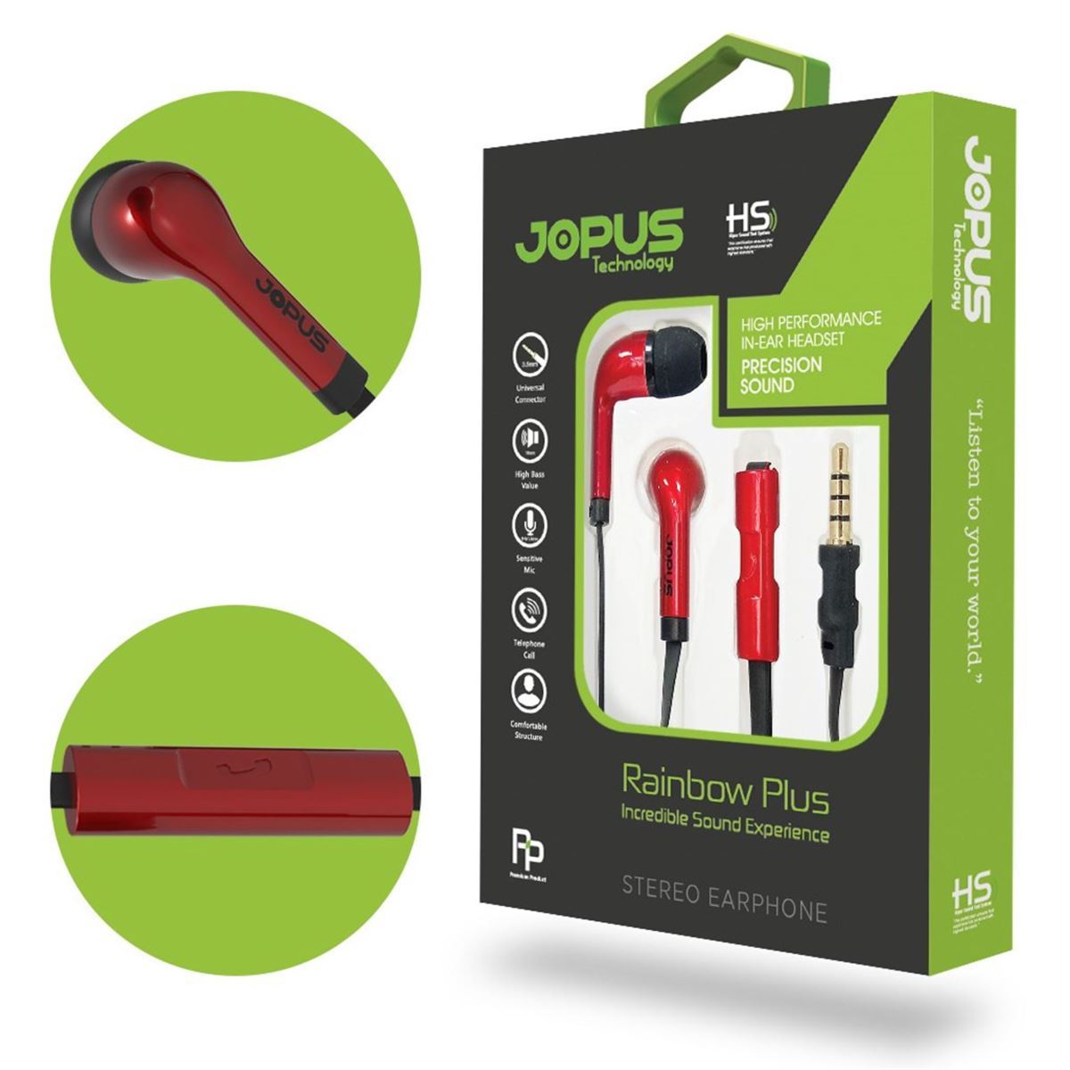 Jopus JO-K43 Rainbow Plus Universal 3,5 Microphone Earphone Kirmizi Siyah - 1