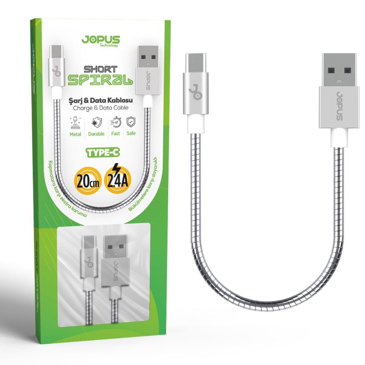Jopus Type C JO-DK5 20cm Short Spiral Data Cable Gri - 1