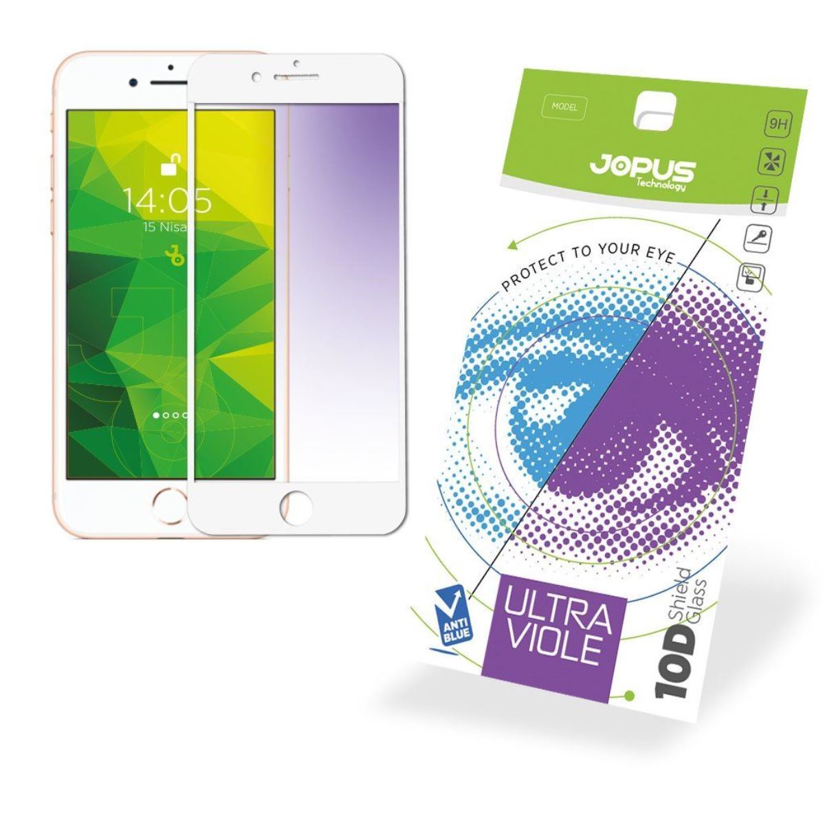 Jopus iPhone 7 CEK-122 Ultra Viole 10D  Ekran Koruyucu Beyaz - 1
