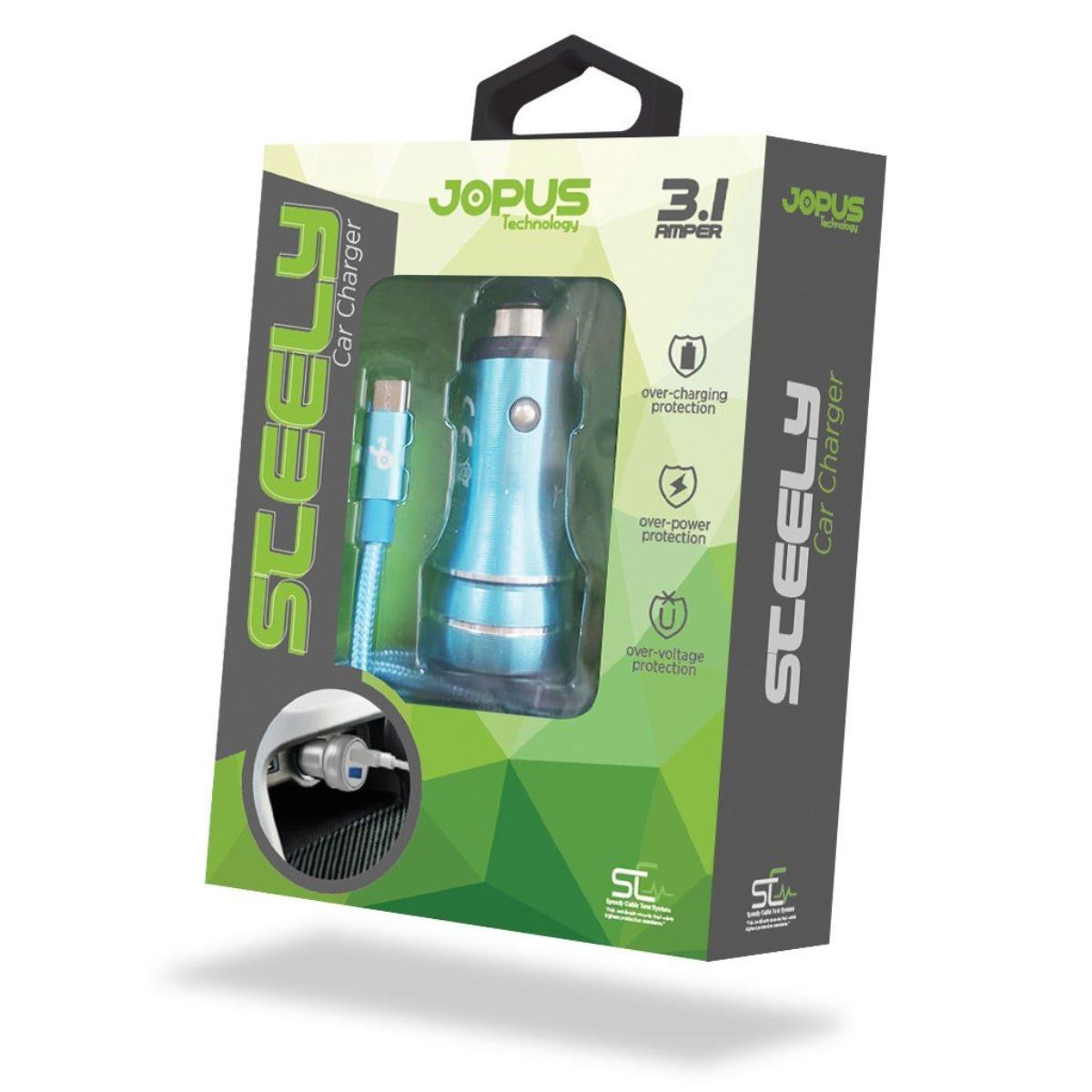 Jopus Universal Micro JO-K1 Steely  Metal 3100 mAh Araç Sarji Mavi - 1
