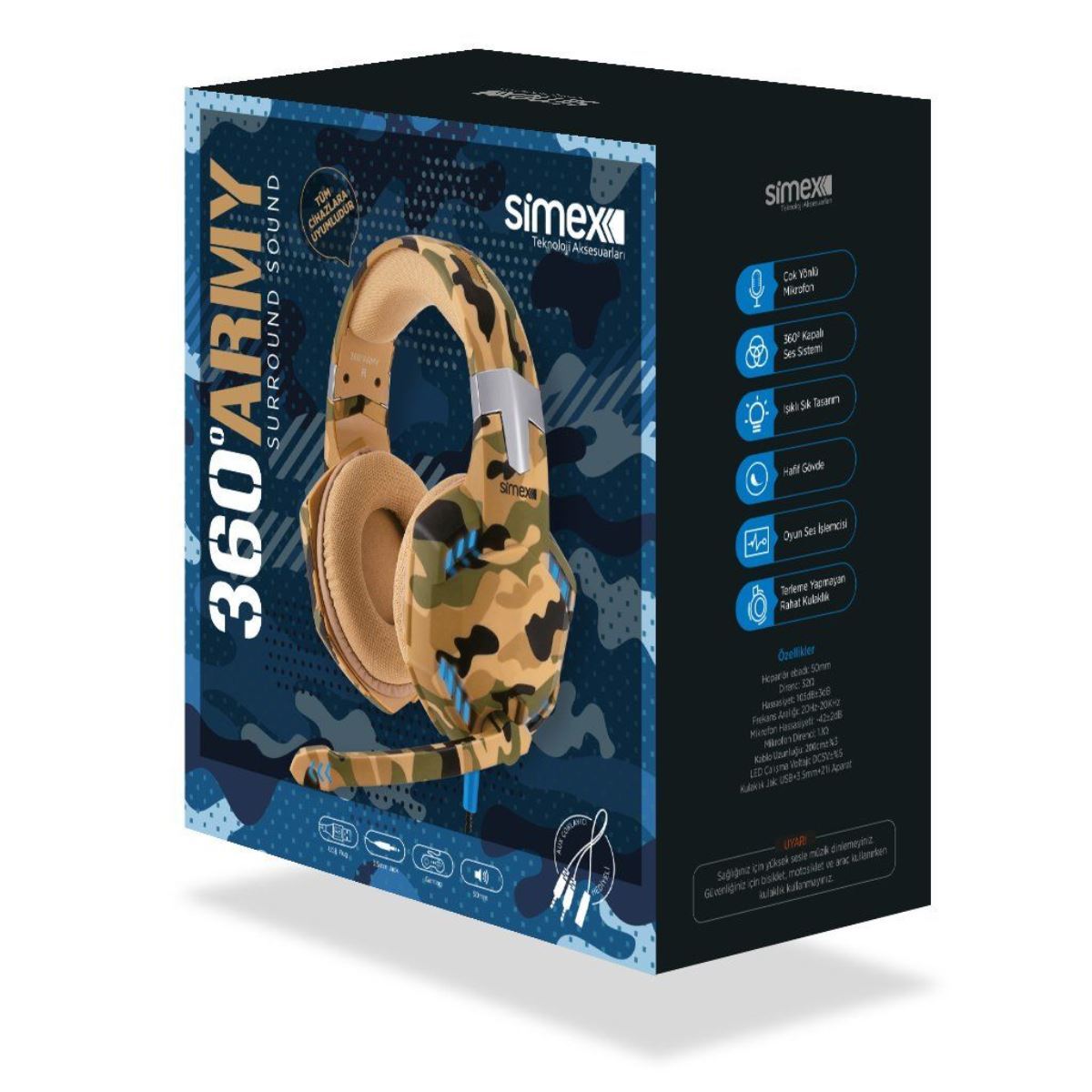 Simex Game-S1 Universal 360 Army   Mikrofonlu Kulaklik Kamuflaj - 1