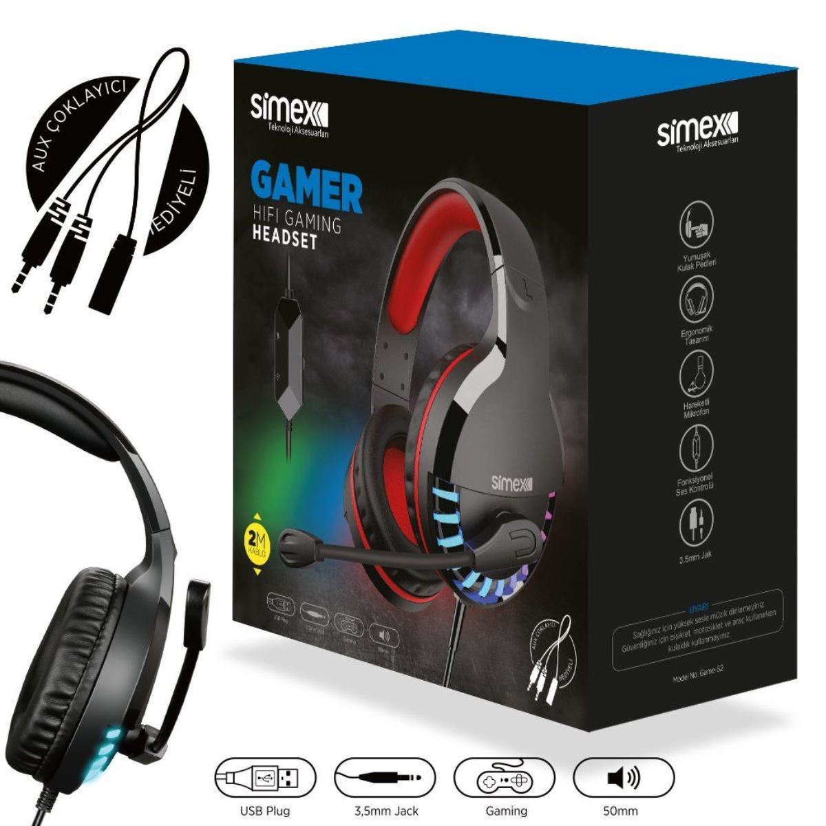 Simex Game-J2 Universal Gamer   Mikrofonlu Kulaklik Siyah Mavi - 1