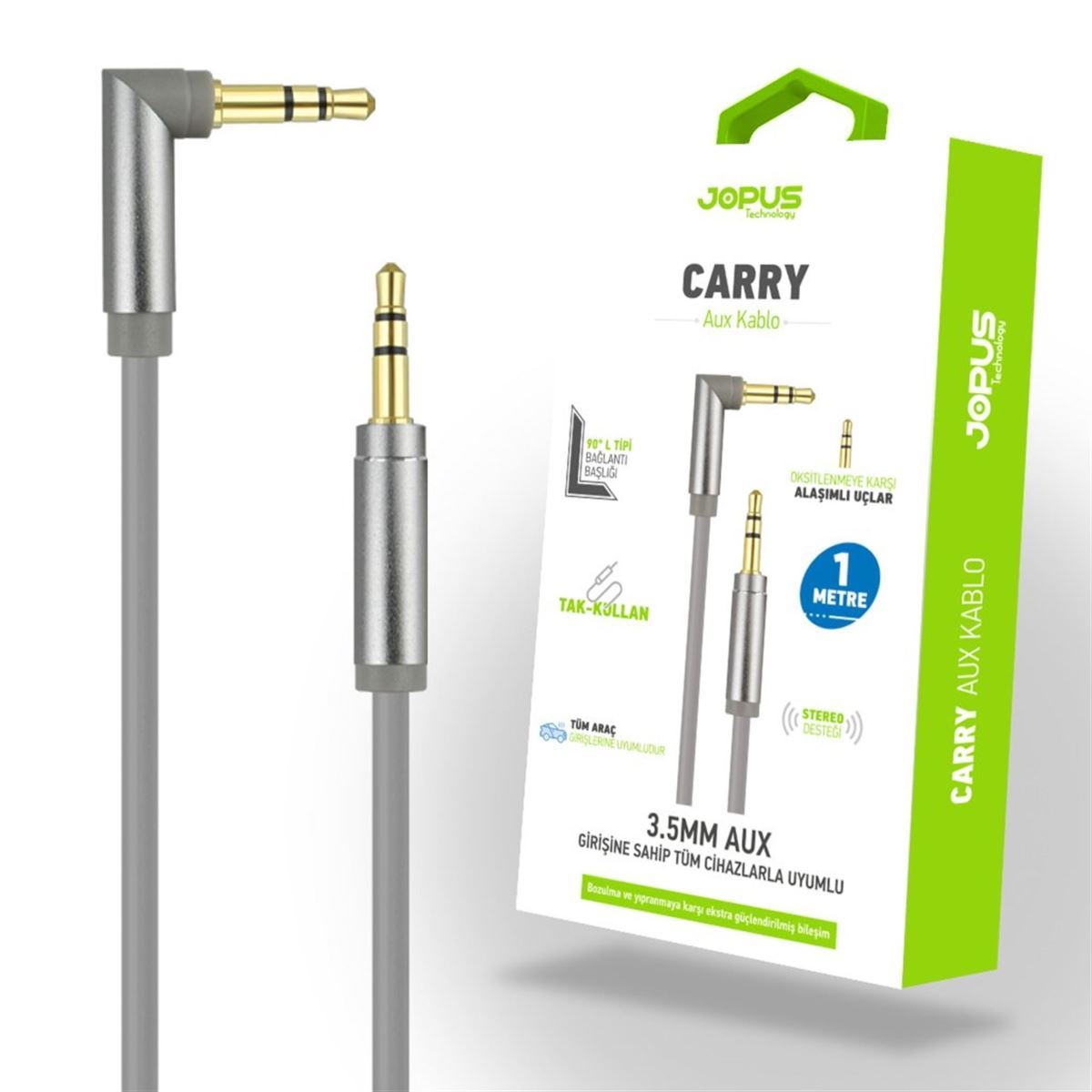 Jopus Universal 3.5mm JA-06 Carry 1 Metre  AUX Kablosu Gri - 1